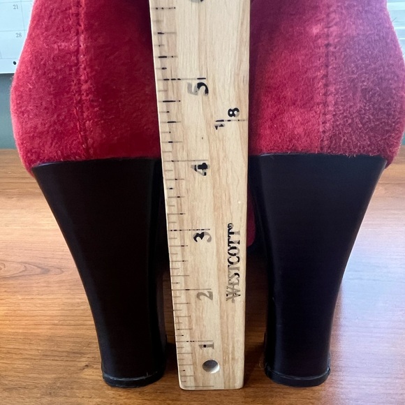 Red Suede Leather Thigh High Heeled Boots Size 9 - Picture 13 of 14